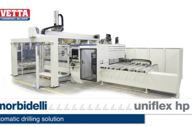 Máy khoan CNC SCM Morbidelli Uniflex HP với hệ thống nâng hạ tự động